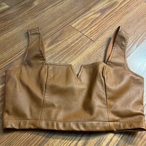 Anthropologie Maeve Tan Vegan Leather Crop Top